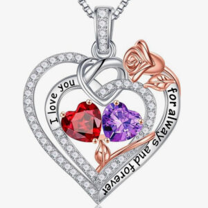 925 Sterling Silver Rose Heart Birthstone Necklace