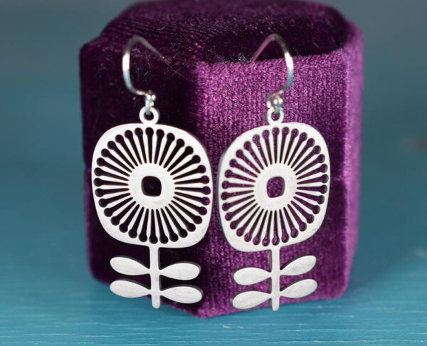 Gold or Silver Retro Scandinavian Flower Statement Earrings - Image 2