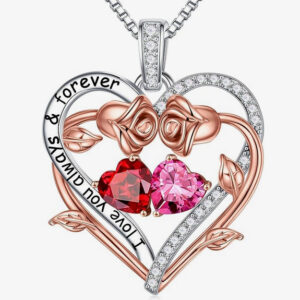 Rose Heart Double Birthstone Necklace