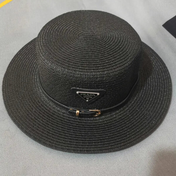 New Triangular Metal Logo Straw Woven Hat For Children's Spring - Image 3