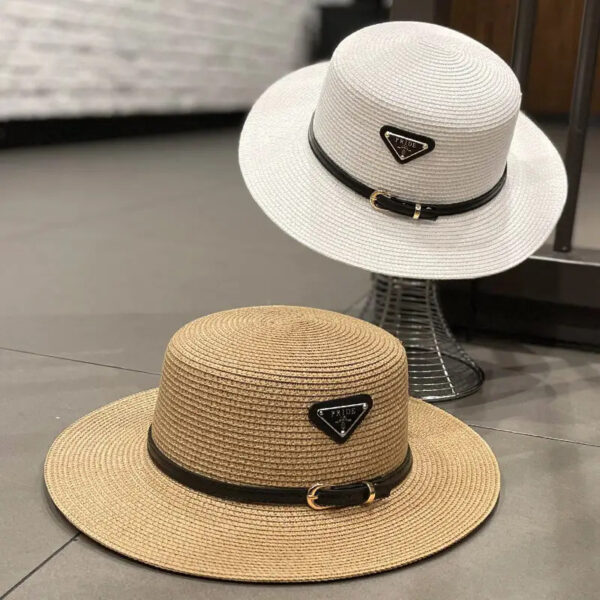 New Triangular Metal Logo Straw Woven Hat For Children's Spring - Image 2