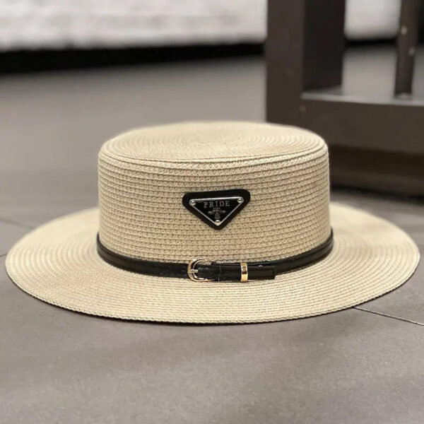 New Triangular Metal Logo Straw Woven Hat For Children's Spring - Image 8