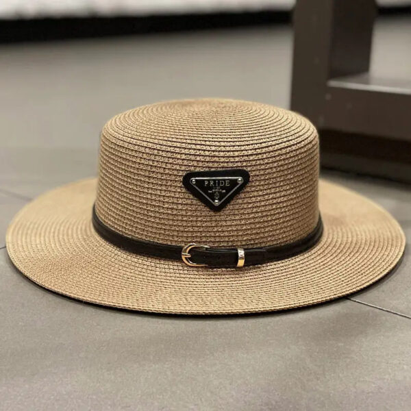 New Triangular Metal Logo Straw Woven Hat For Children's Spring - Image 5