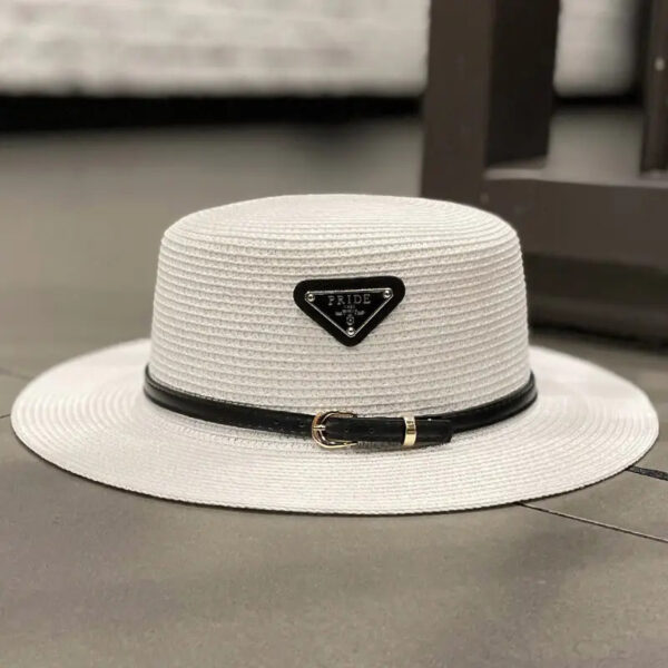 New Triangular Metal Logo Straw Woven Hat For Children's Spring - Image 6