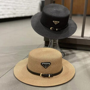 New Triangular Metal Logo Straw Woven Hat For Children's Spring