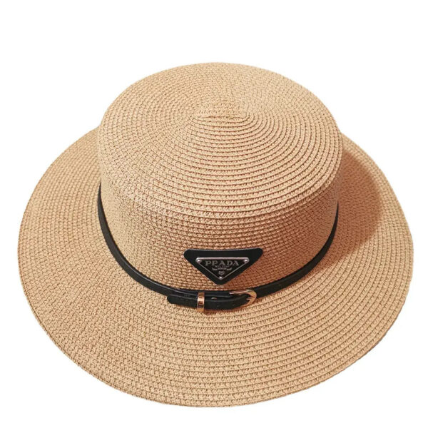 New Triangular Metal Logo Straw Woven Hat For Children's Spring - Image 4