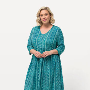 V-Neck Empire Print Cotton A-line Pocket Dress